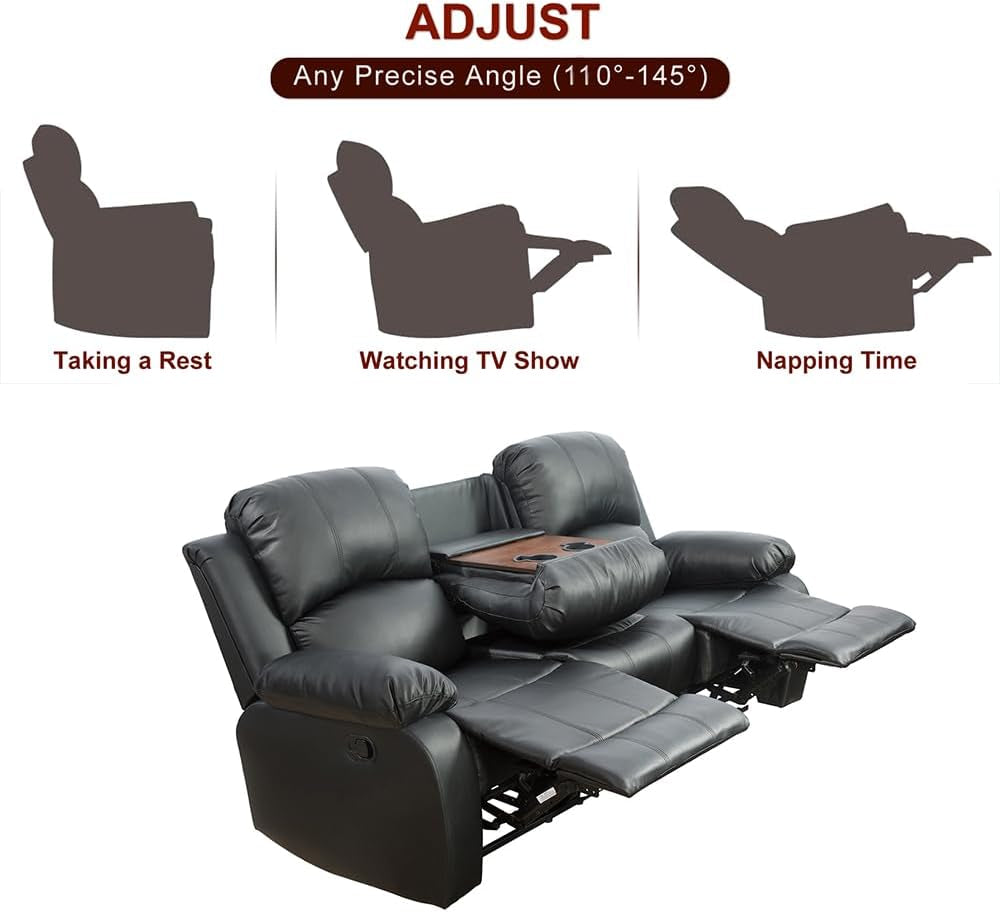 Leather Recliner Sofa Set Black For Living Room And Small Spaces