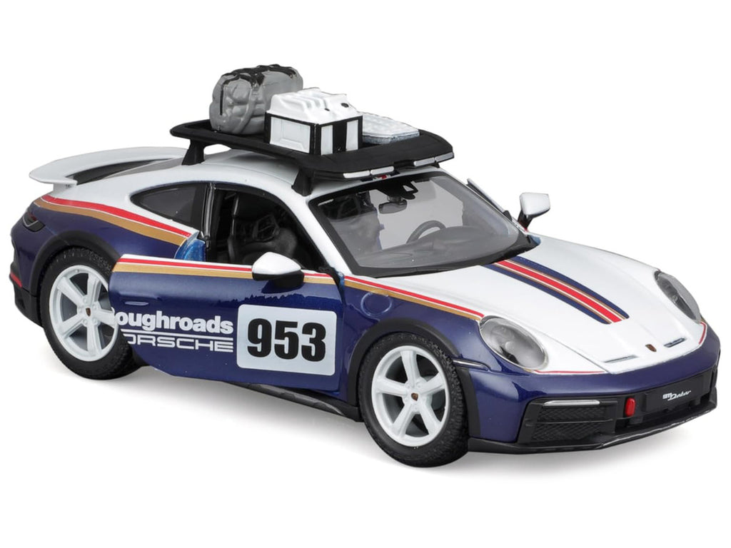 Porsche 911 Dakar #953 "Roughroads Porsche" Blue and White with Stripes and Roof Rack "Race" Series 1/24 Diecast Model Car by Bburago