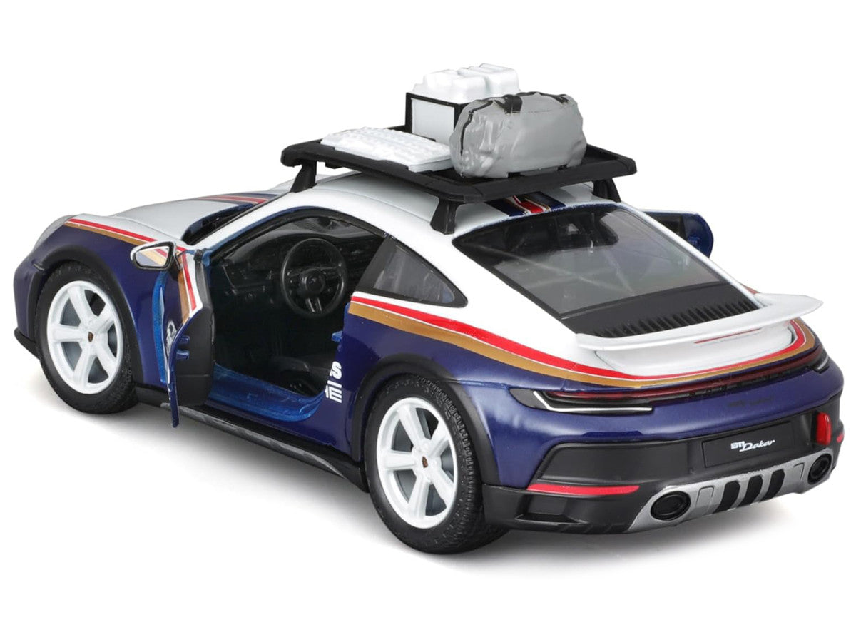 Porsche 911 Dakar #953 "Roughroads Porsche" Blue and White with Stripes and Roof Rack "Race" Series 1/24 Diecast Model Car by Bburago