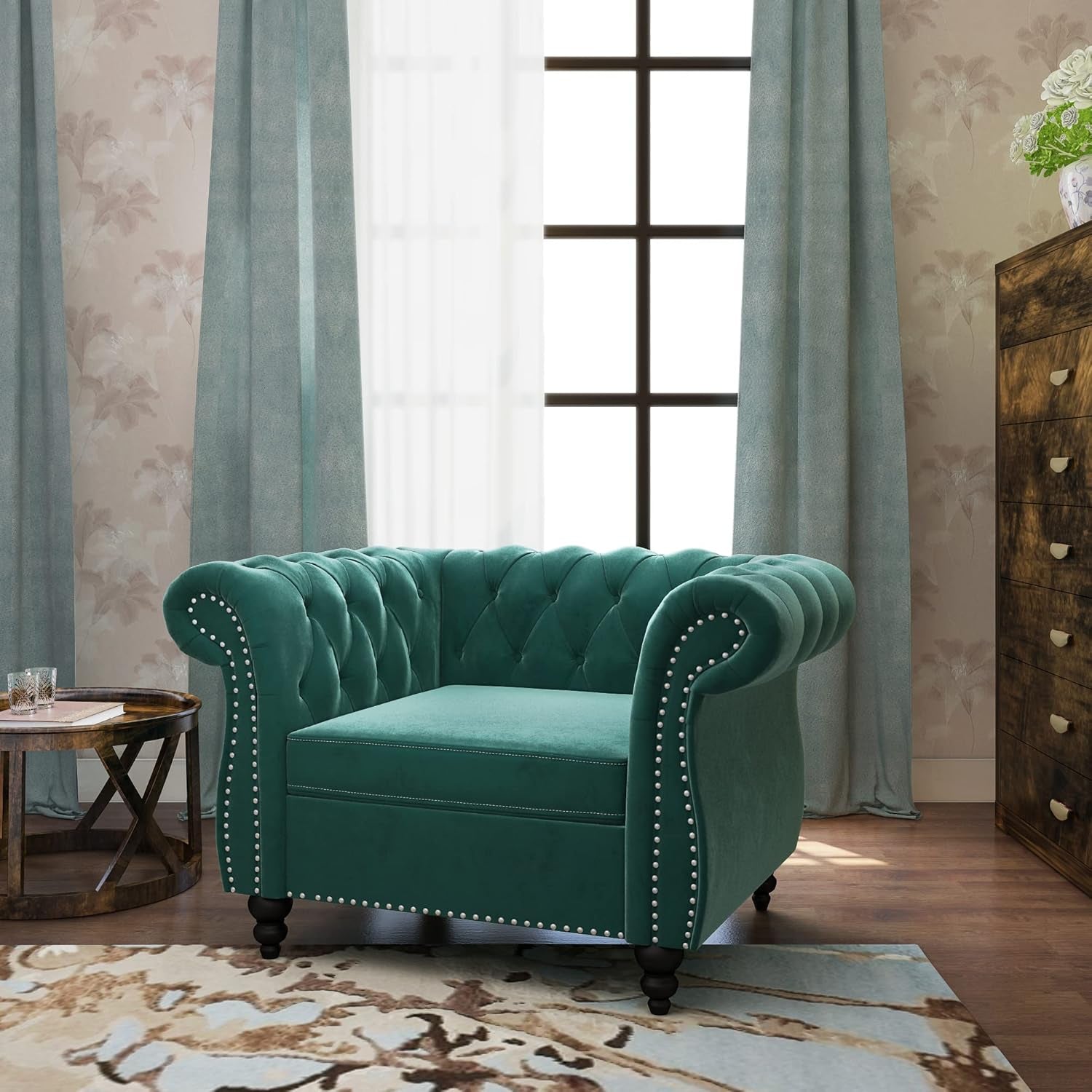 3 Piece Living Room Sectional Sofa Set Green Velvet Couch