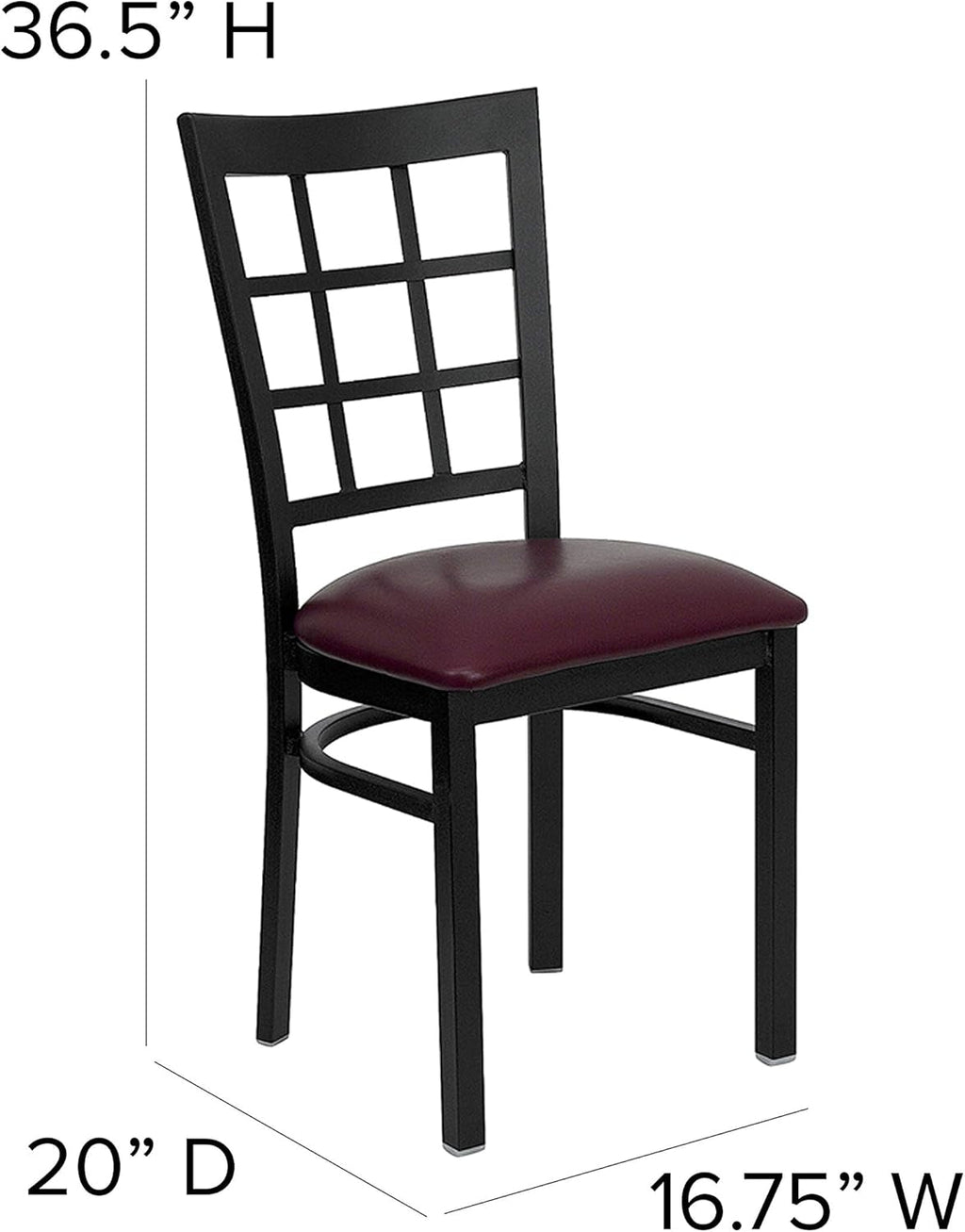 Hercules Window Back Metal Dining Chair Burgundy Vinyl Seat