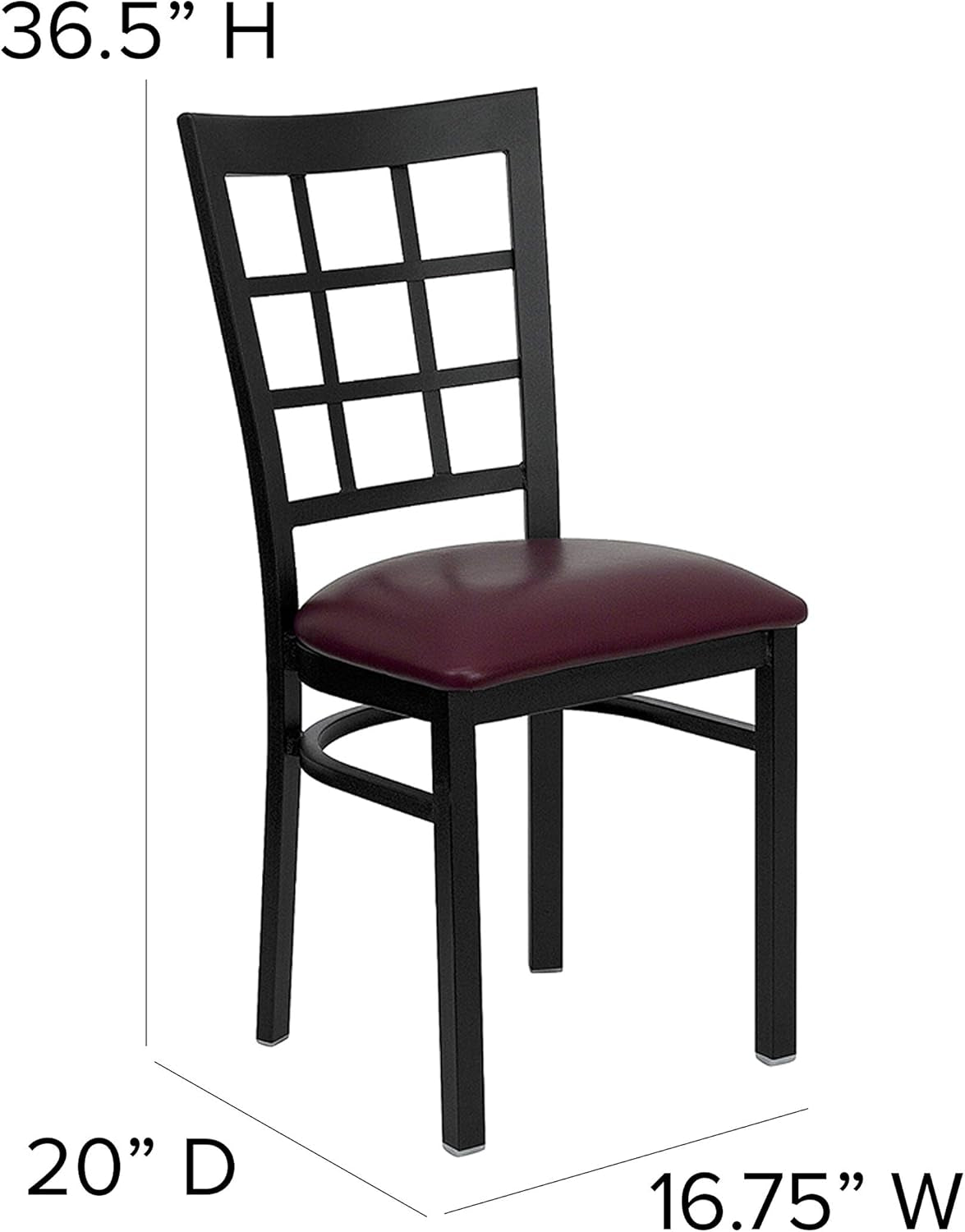 Hercules Window Back Metal Dining Chair Burgundy Vinyl Seat