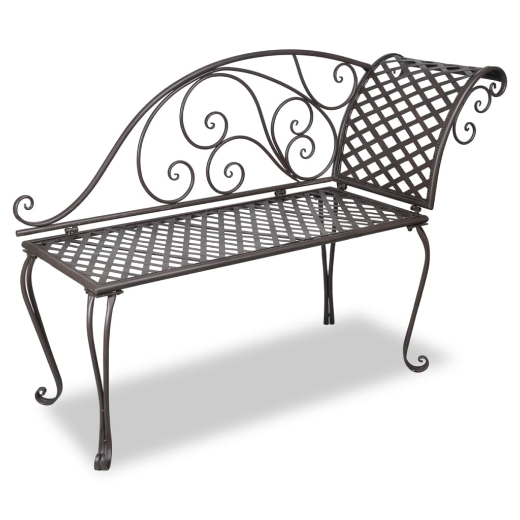 vidaXL Patio Chaise Lounge Outdoor Garden Bench with Backrest Steel Antique