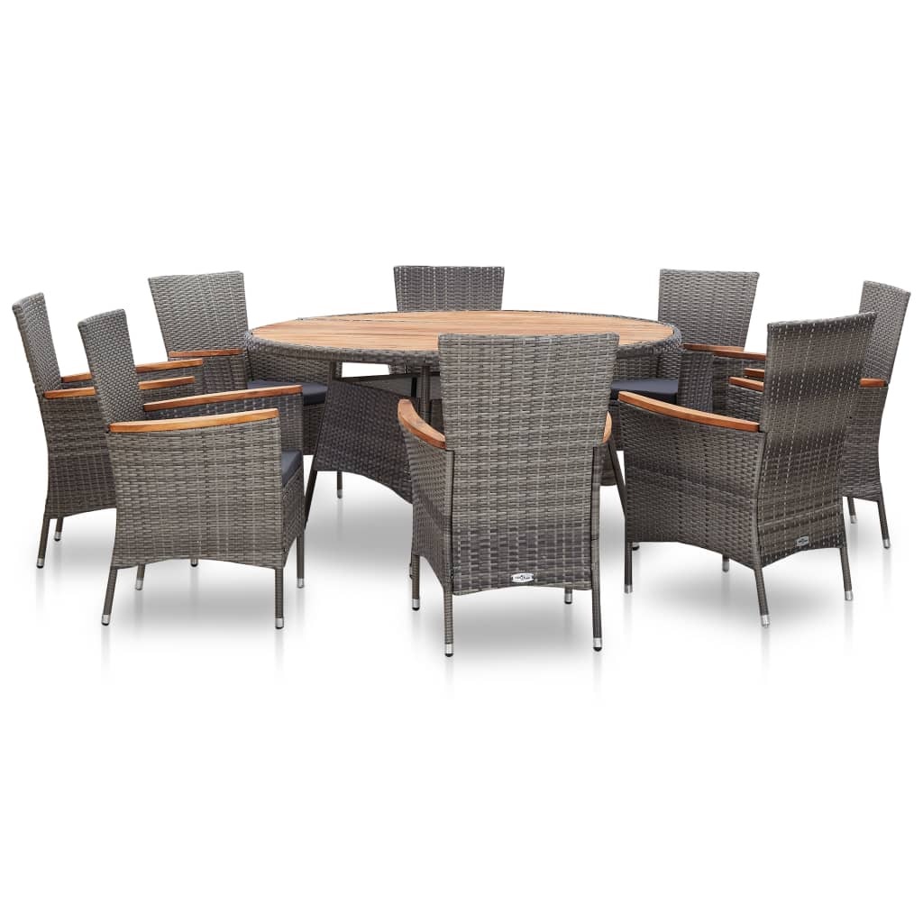 vidaXL Solid Acacia Wood Outdoor Dining Set 7/9 Piece Poly Rattan Gray Dinner