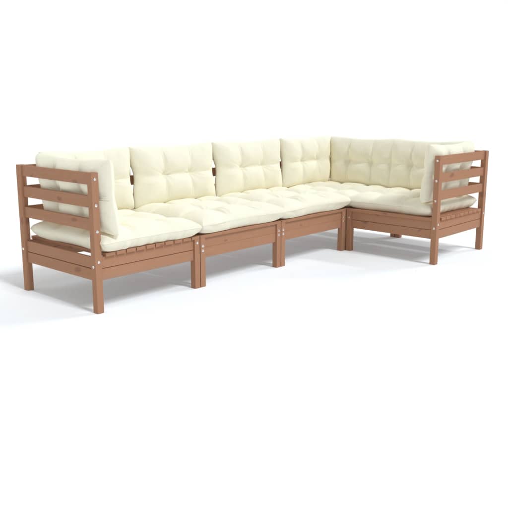 vidaXL Solid Pinewood Patio Lounge Set 5 Piece with Cushions Multi Colors