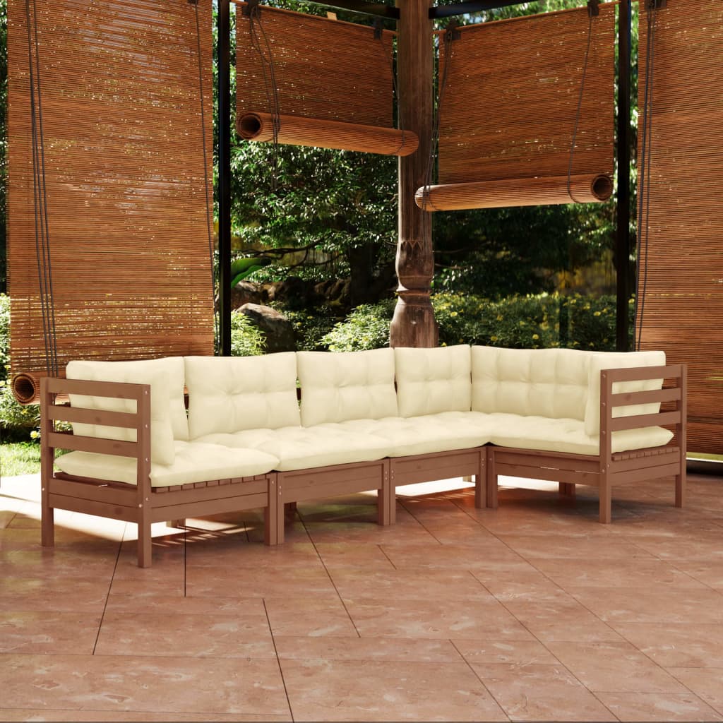 vidaXL Solid Pinewood Patio Lounge Set 5 Piece with Cushions Multi Colors