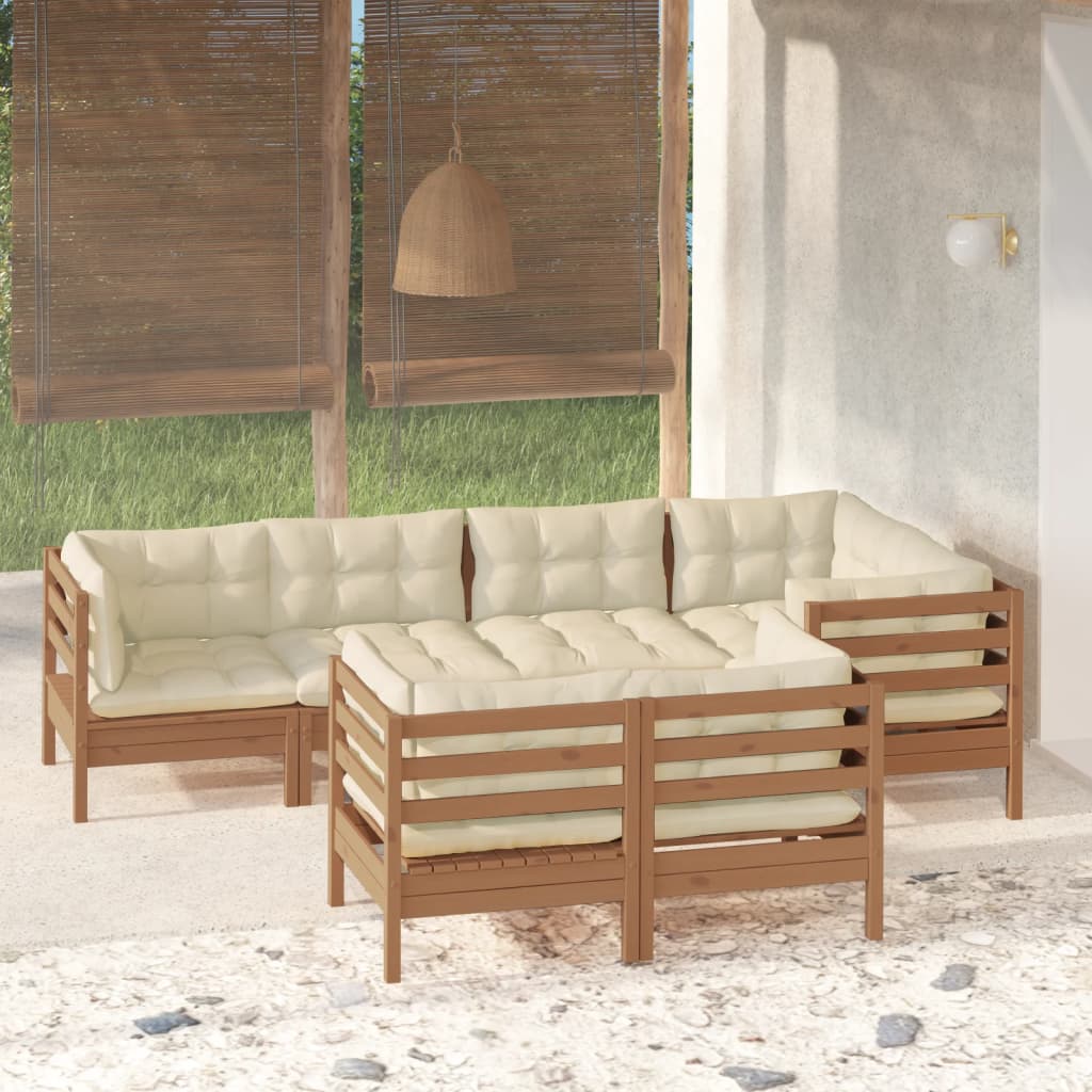 vidaXL Solid Pinewood Patio Lounge Set 7 Piece with Cushions Multi Colors