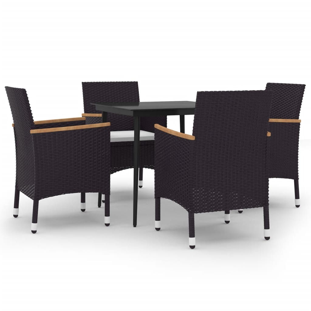 vidaXL Patio Dining Set 5 Piece Black and White/Gray 31.5"/55.1" Table Length