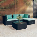 vidaXL 5 Piece Patio Lounge Set with Cushions Poly Rattan Black