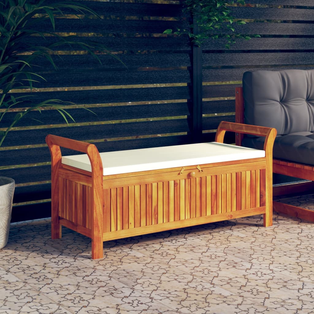 vidaXL Outdoor Storage Bench Patio Deck Box with Cushion Solid Wood Acacia