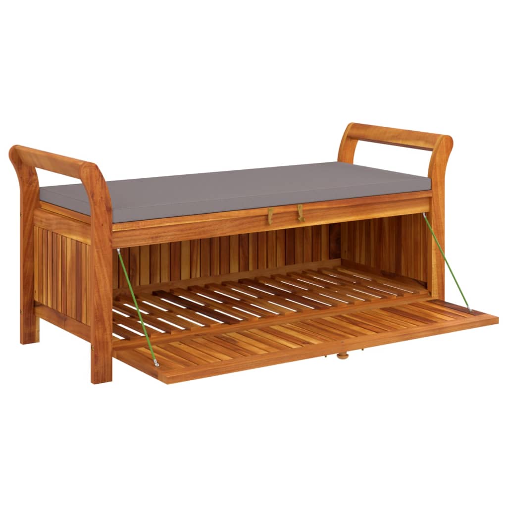 vidaXL Outdoor Storage Bench Patio Deck Box with Cushion Solid Wood Acacia