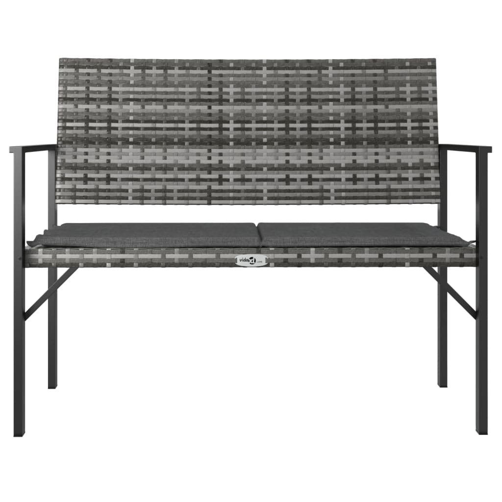 vidaXL 2-Seater Patio Bench with Cushion Gray Poly Rattan