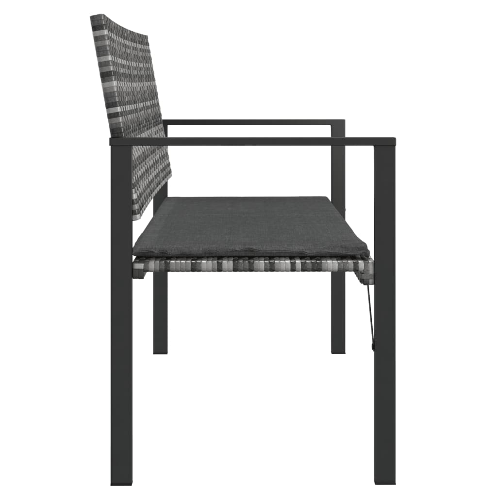 vidaXL 2-Seater Patio Bench with Cushion Gray Poly Rattan