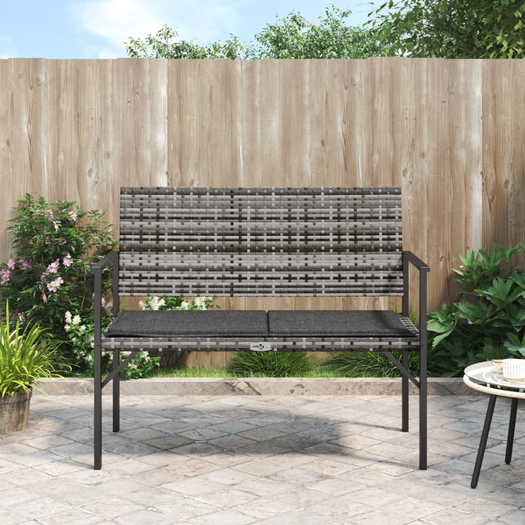 vidaXL 2-Seater Patio Bench with Cushion Gray Poly Rattan