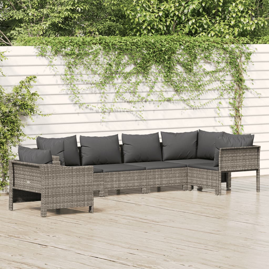 vidaXL 6 Piece Patio Lounge Set with Cushions Gray Poly Rattan