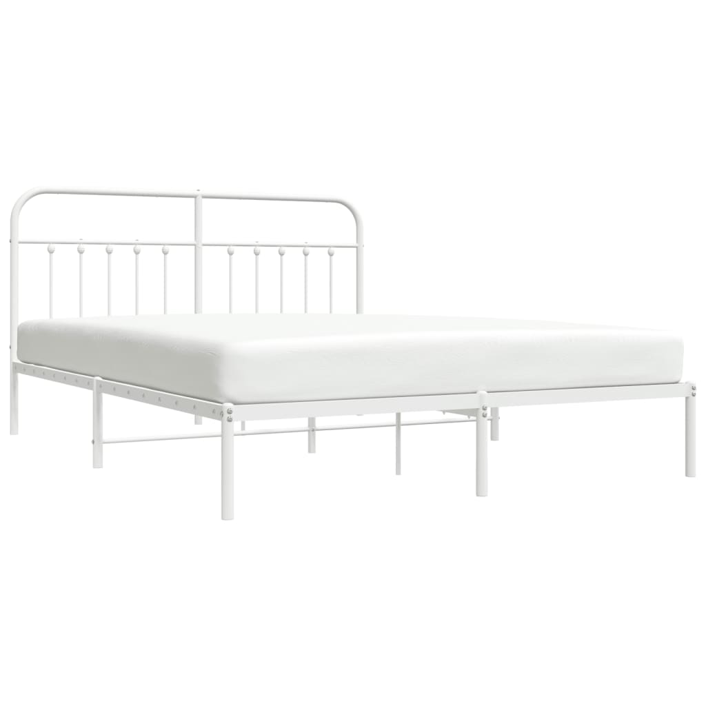 vidaXL Metal Bed Frame with Headboard White 72"x83.9" California King