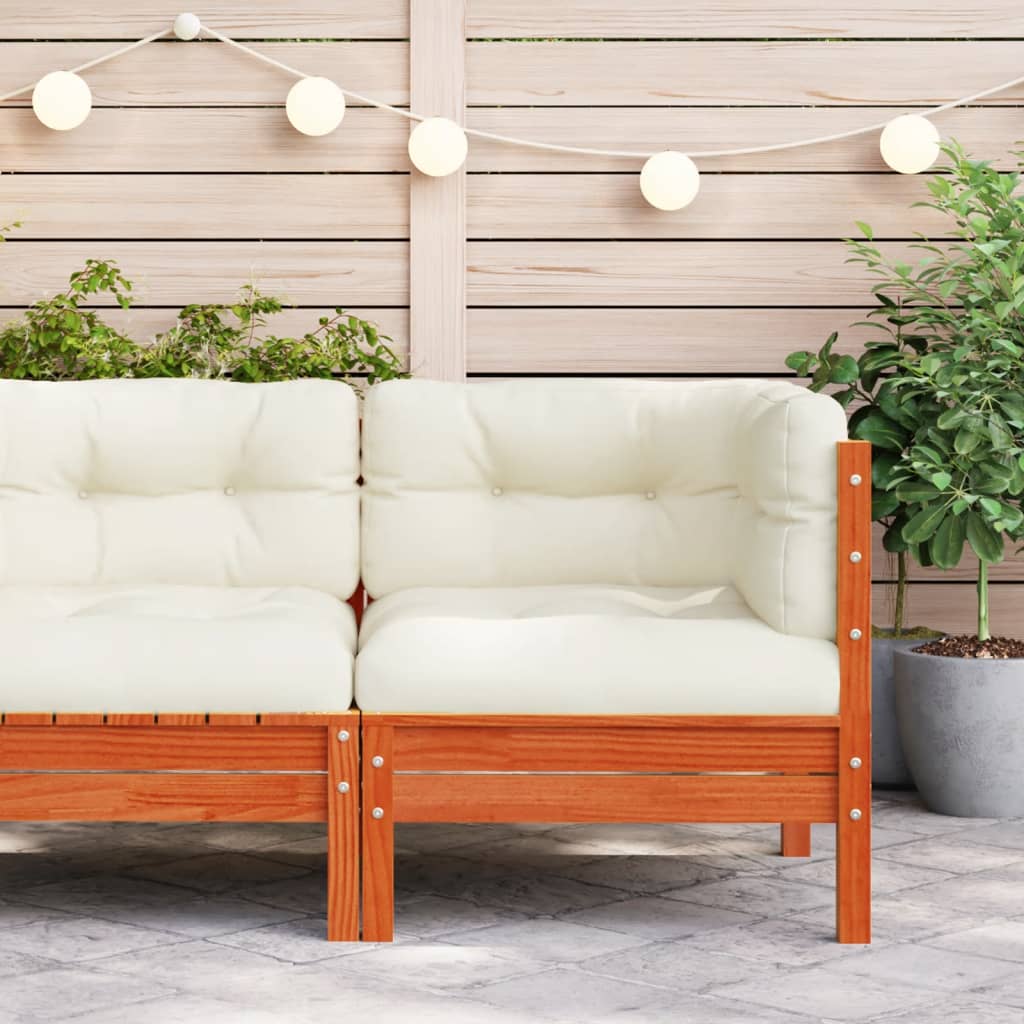 vidaXL Patio Sofa Corner with Cushions Wax Brown Solid Wood Pine
