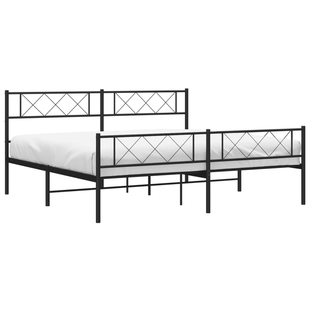 vidaXL Metal Bed Frame with Headboard and Footboard Black 76"x79.9" King
