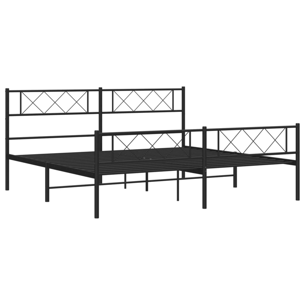 vidaXL Metal Bed Frame with Headboard and Footboard Black 76"x79.9" King