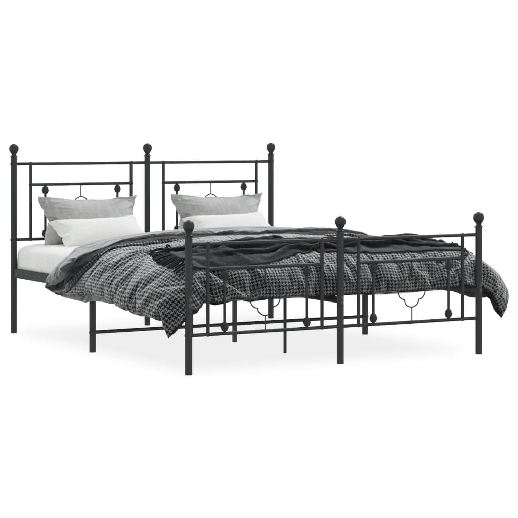 vidaXL Metal Bed Frame with Headboard and Footboard Black 59.1"x78.7"