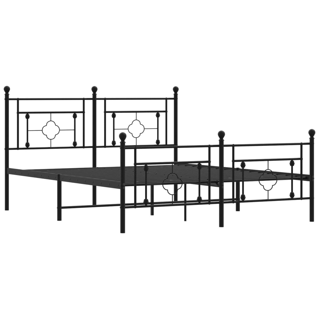 vidaXL Metal Bed Frame with Headboard and Footboard Black 59.1"x78.7"