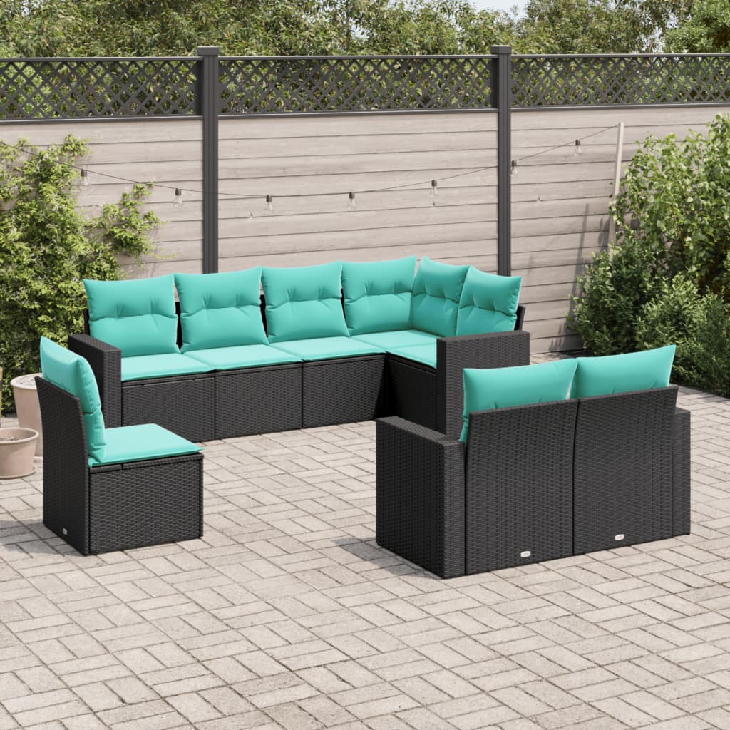 vidaXL 8 Piece Patio Sofa Set with Cushions Black Poly Rattan