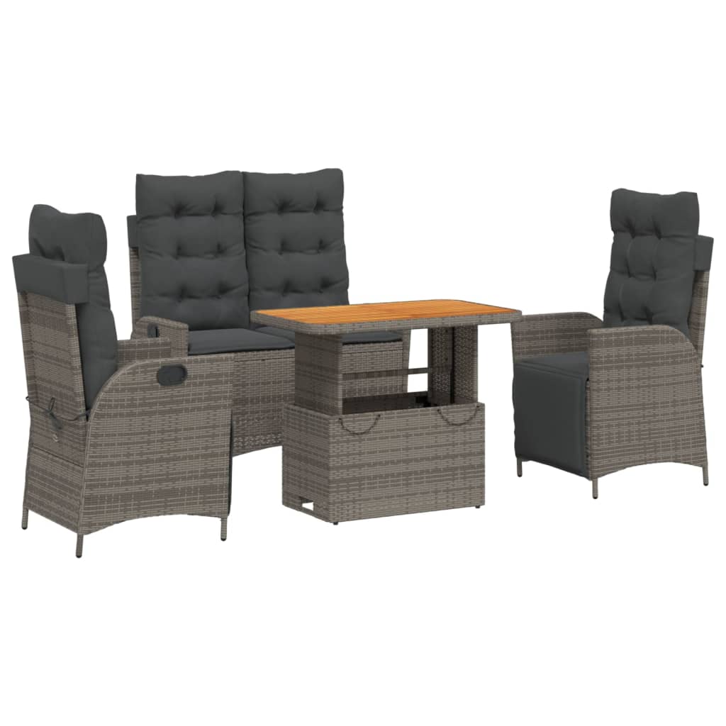 vidaXL 4 Piece Patio Dining Set with Cushions Gray Poly Rattan
