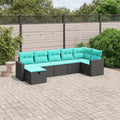 vidaXL 7 Piece Patio Sofa Set with Cushions Black Poly Rattan