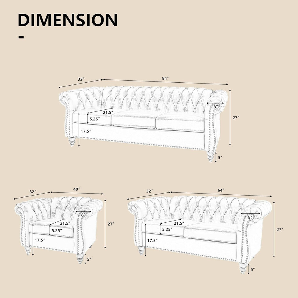 3 Piece Living Room Sectional Sofa Set Green Velvet Couch