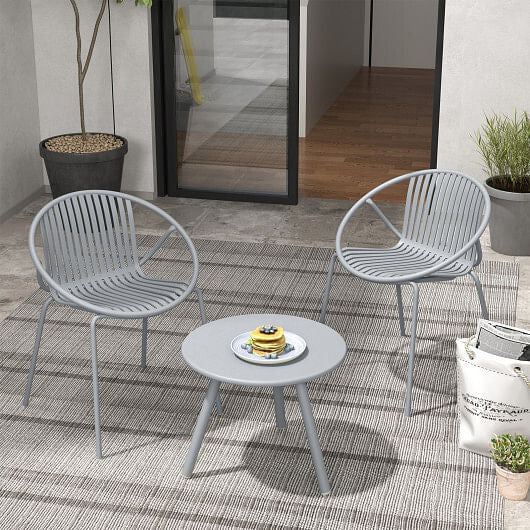 All Weather PP Patio Conversation Set with Round Coffee table and 2 Chairs-Green