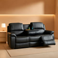 Leather Recliner Sofa Set Black For Living Room And Small Spaces