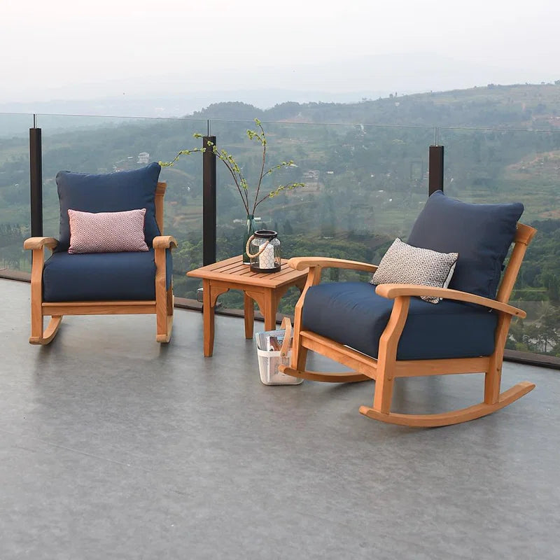 Teak Two Person Patio Conversation Set With Cushions