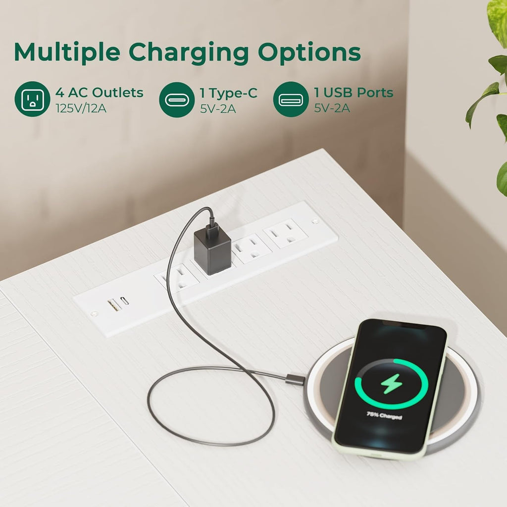 47 Inch L Shaped Desk With Power Outlets For Home Office