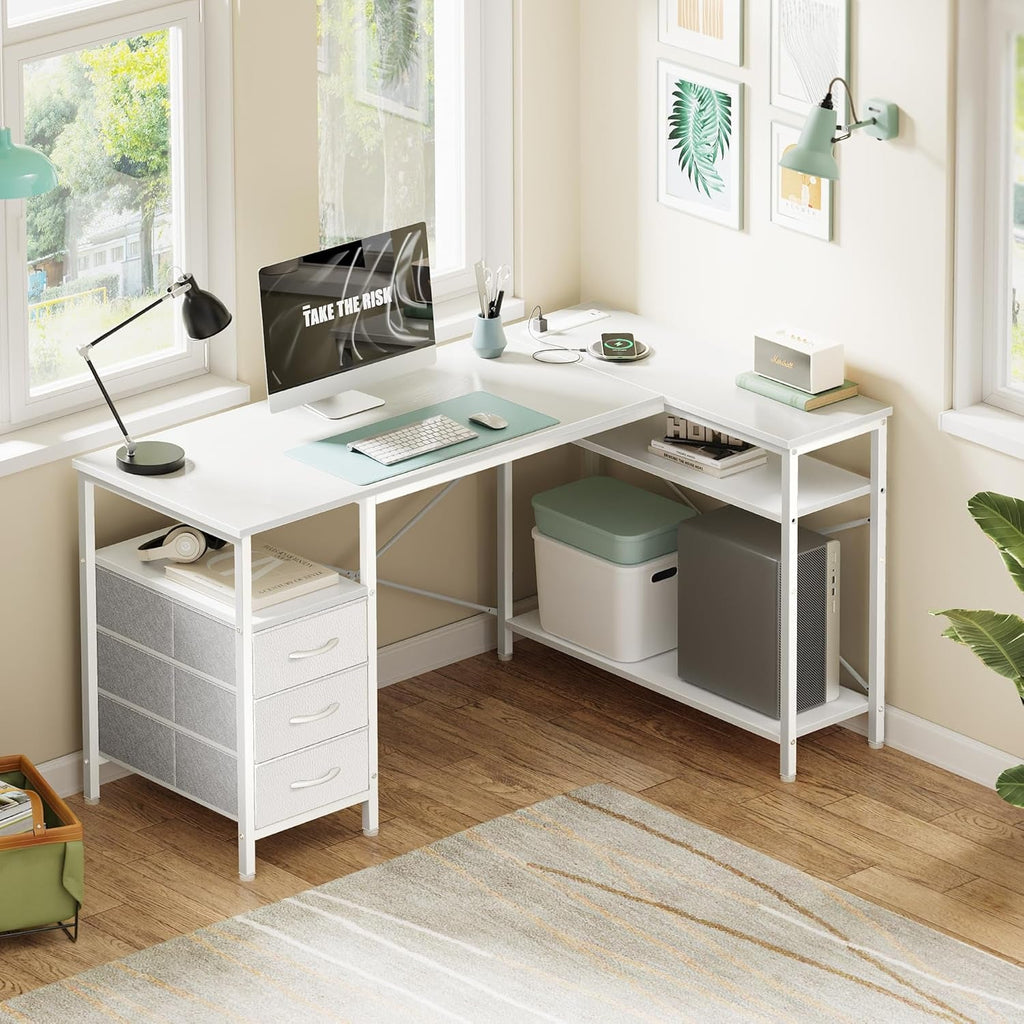 47 Inch L Shaped Desk With Power Outlets For Home Office