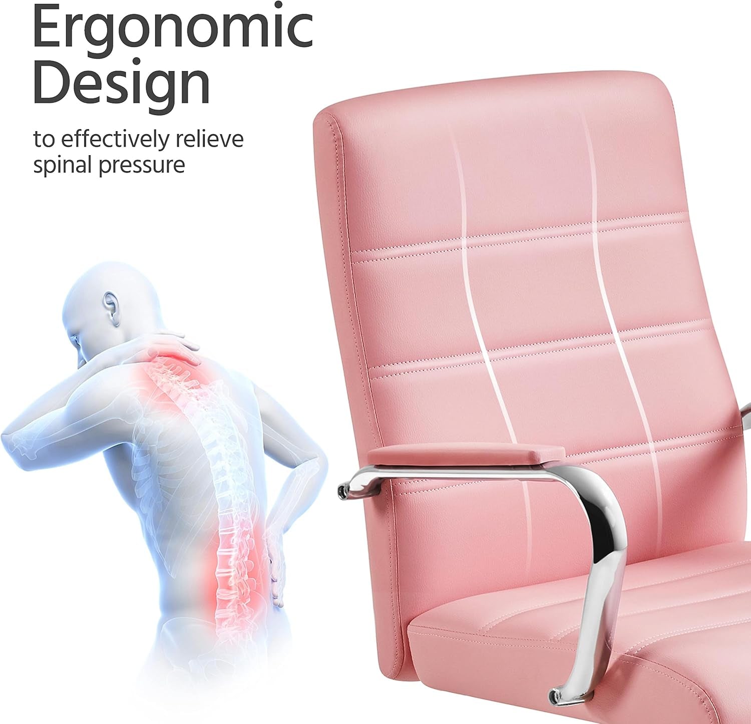 Pink Mid Back Office Chair With Arms 360 Degree Swivel