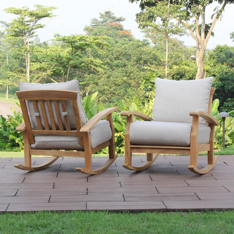 Teak Two Person Patio Conversation Set With Cushions