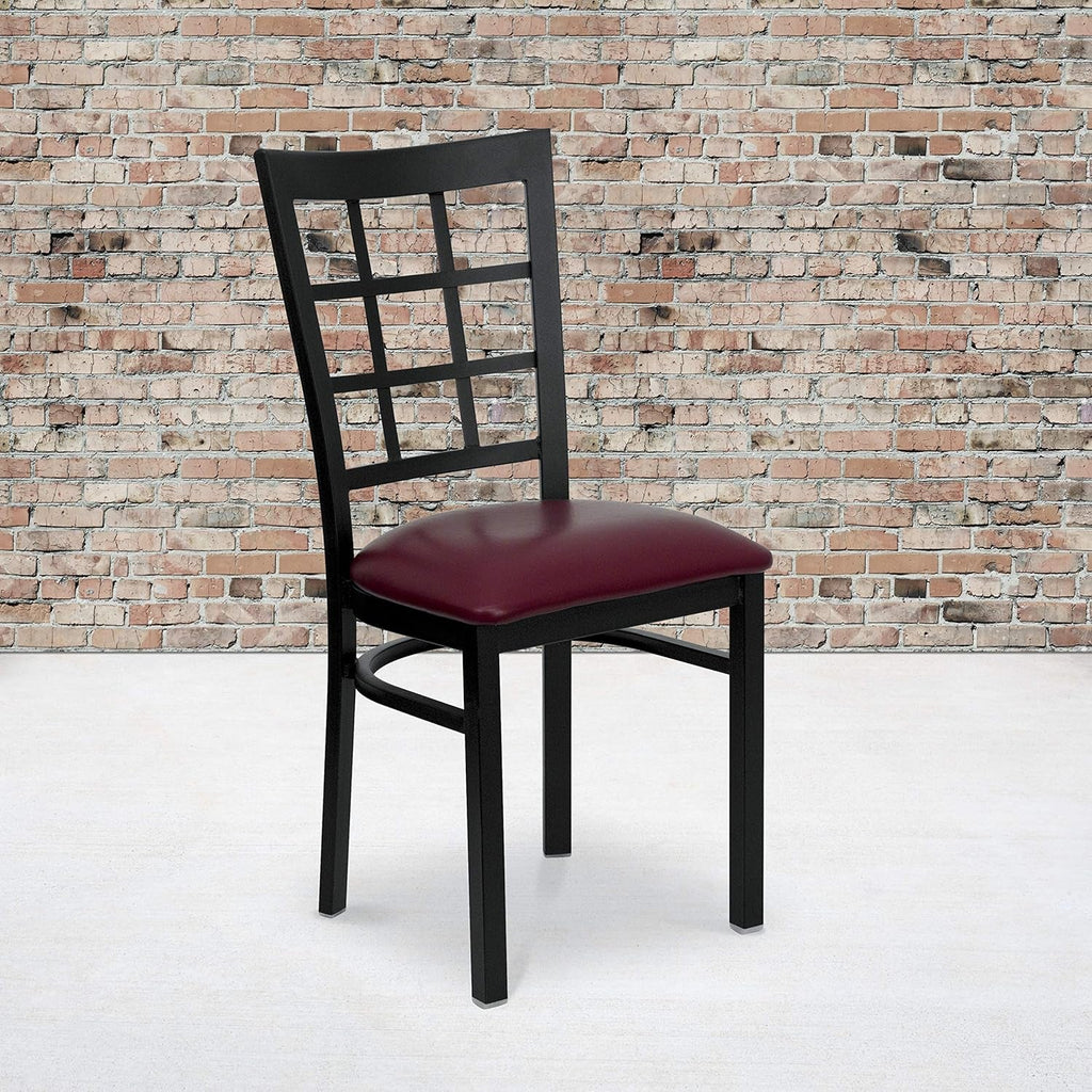 Hercules Window Back Metal Dining Chair Burgundy Vinyl Seat