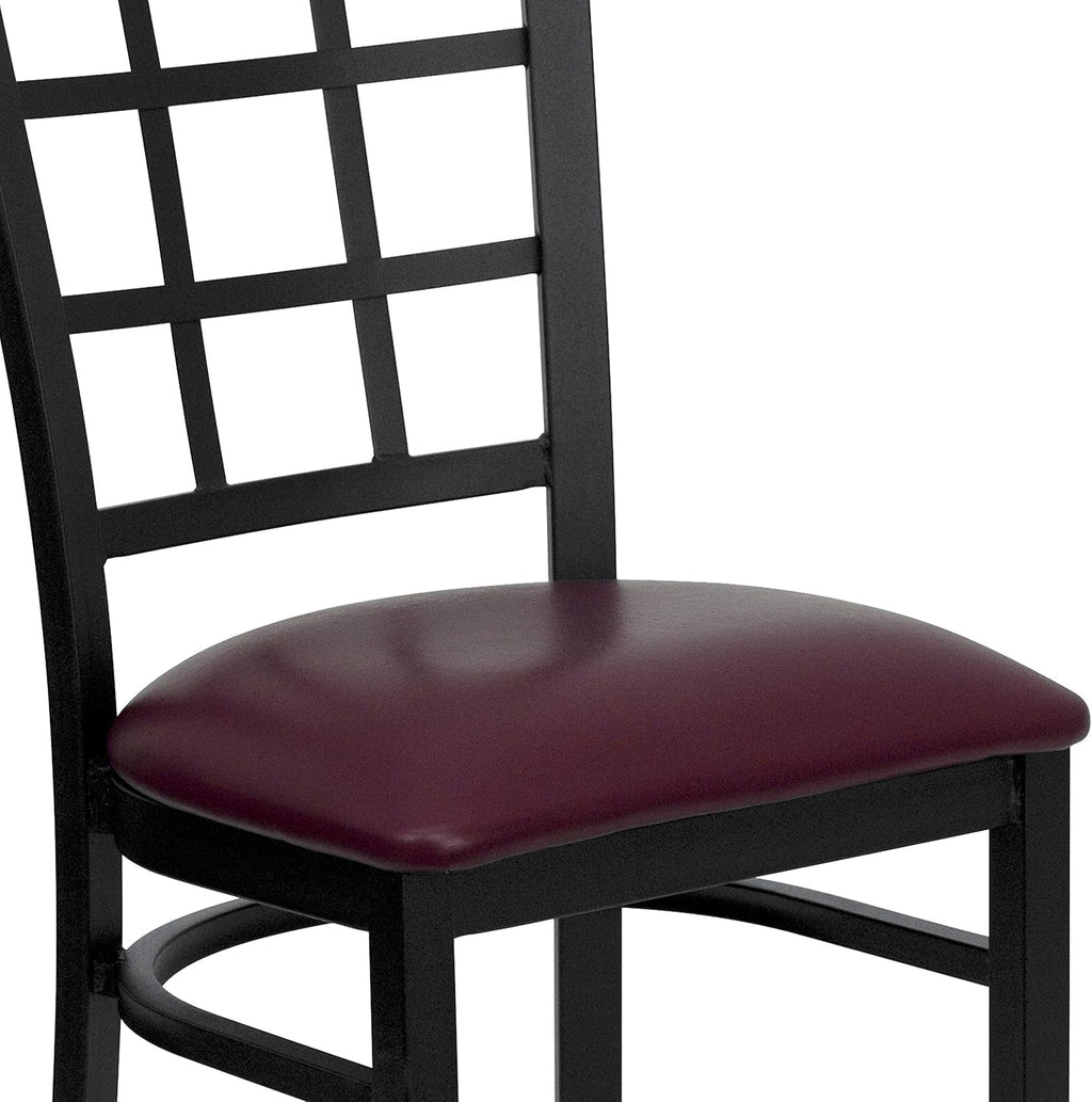 Hercules Window Back Metal Dining Chair Burgundy Vinyl Seat